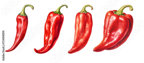 Wallpaper Mural set of four red chilli peppers clipart watercolor illustration on transparent background, spicy veggie  Torontodigital.ca