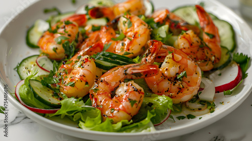 Fresh shrimp salad on elegant tableware
