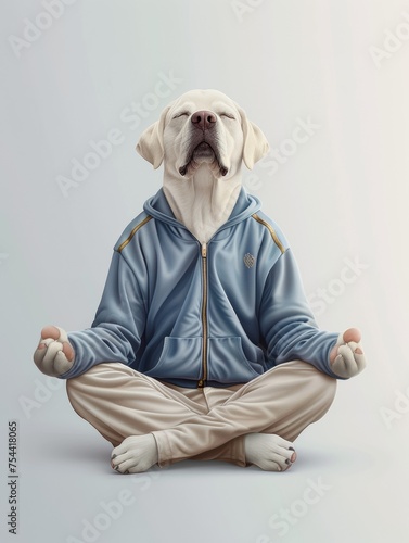 Dog in Padmasana, Yoga Lotus Pose Practicing Mindfulness