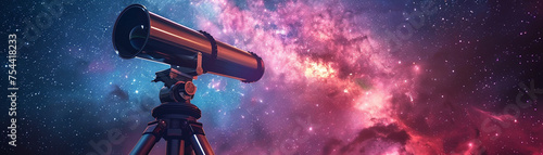 Celebrating Cosmonautics Day with a striking image of a telescope set against a cosmic sky Closeup