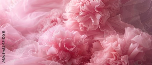 draped background of pink powdery fabric in the form of tulle and flower, texture. a pink and purple background with a lot of flowers. Generative ai photo