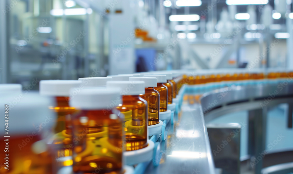 empty medicine bottles on production line in pharmaceutical factory empty medicine bottles on production line in pharmaceutical factory