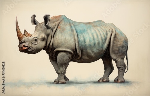Rhino standing strong on white background. 