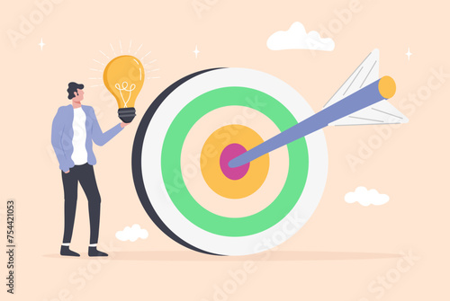 Targeting concept vector. Achieving goal. Management ideas, solution to a given problem, an arrow to the target.