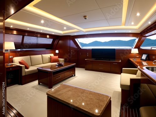 Beautiful luxury interior of a rich yacht photo