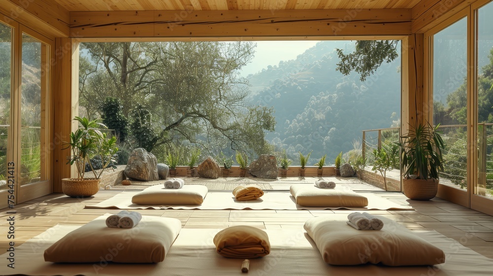 Fototapeta premium An eco-friendly spa and wellness retreat in the mountains