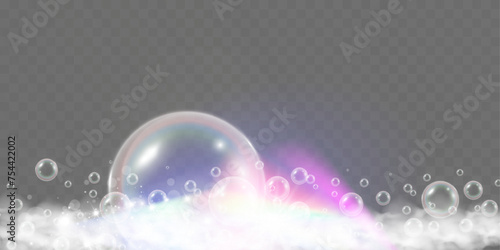 Air bubbles.Soap foam vector illustration on a transparent background.	
