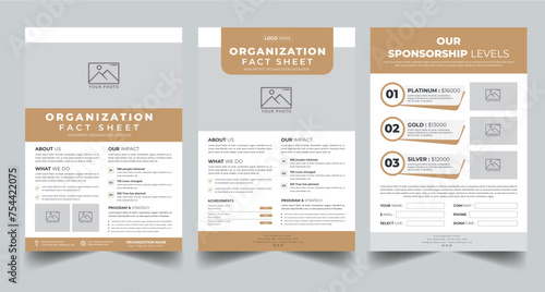 Nonprofit Organization Fact Sheet layout design template with 3 style design concept 