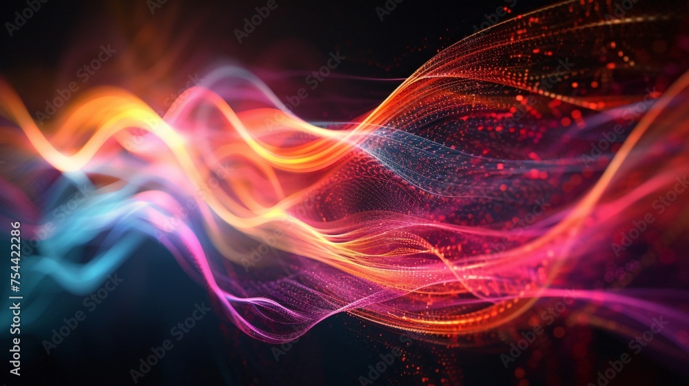 Obraz premium A pattern of thin neon lines running through a dark background.