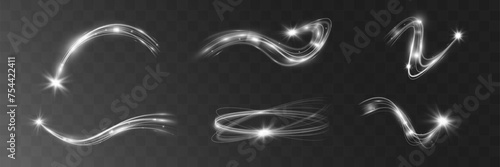 Light white wave shine effect,vector glow line sparkle shine. Silver wavy effects.	

