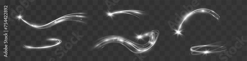 Light white wave shine effect,vector glow line sparkle shine. Silver wavy effects.	

