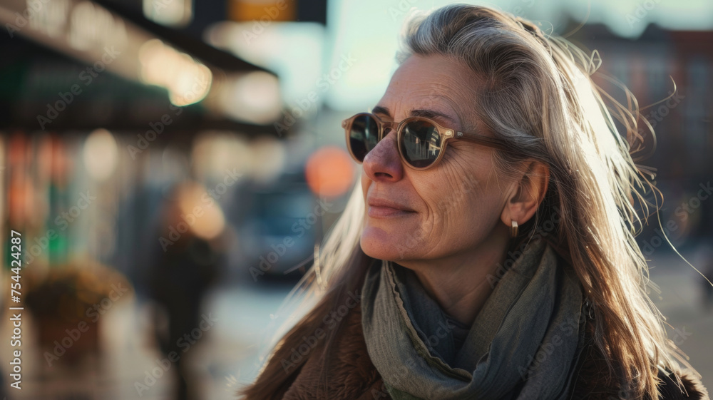 Stylish senior woman in sunglasses reflecting an urban vibe on a sunny day. Stylish senior woman in sunglasses reflecting an urban vibe on a sunny day.