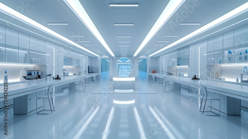 white futuristic digital laboratory interior in semiconductor manufacturing factory with machine  computer