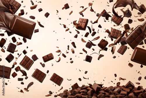 coffee beans background, Dive into the indulgent world of chocolate with a captivating image featuring a chocolate bar explosion, where delectable chunks of chocolate break apart against a pristine wh photo