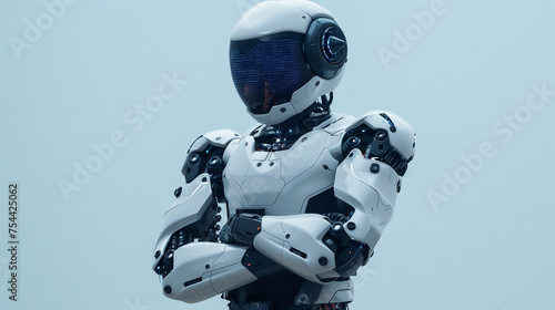 a photography of a robot standing with arms