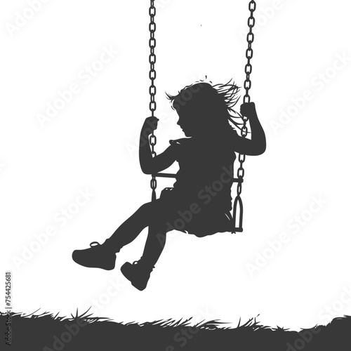 Silhouette little girl playing swing in the playground black color only