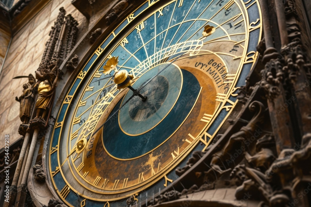 Obraz premium old antique astronomical clock closeup. Change Daylight Saving Time concept. 