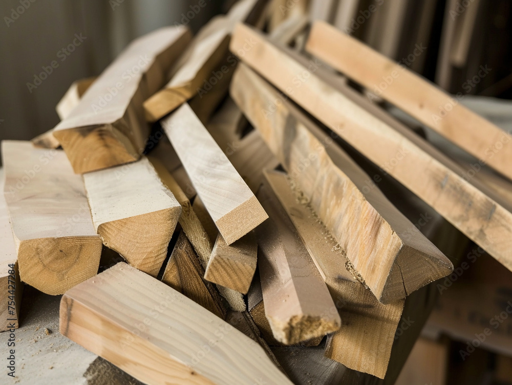 Scrap Wood Pieces in Carpentry Studio