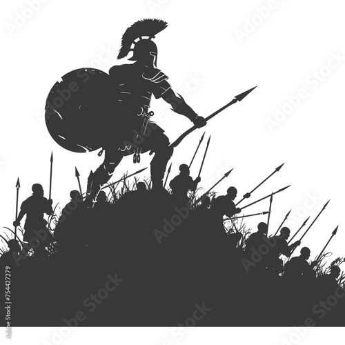 silhouette of a ancient war situation black color only