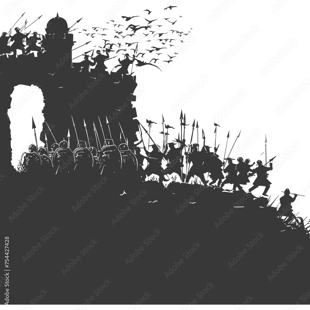 silhouette of a ancient war situation black color only silhouette of a ancient war situation black color only