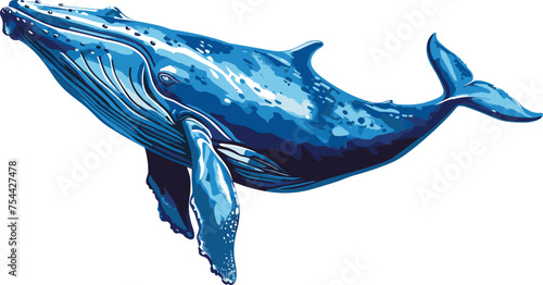 Blue whale vector art isolated on white background. Whale animal icon. Ocean aquatic mammal. Sea Animal blue whale floating Underwater.