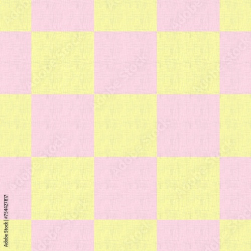 Seamless pattern with a chess cage in yellow-pink shades. Suitable for interior, wallpaper, fabrics, clothing, stationery.
