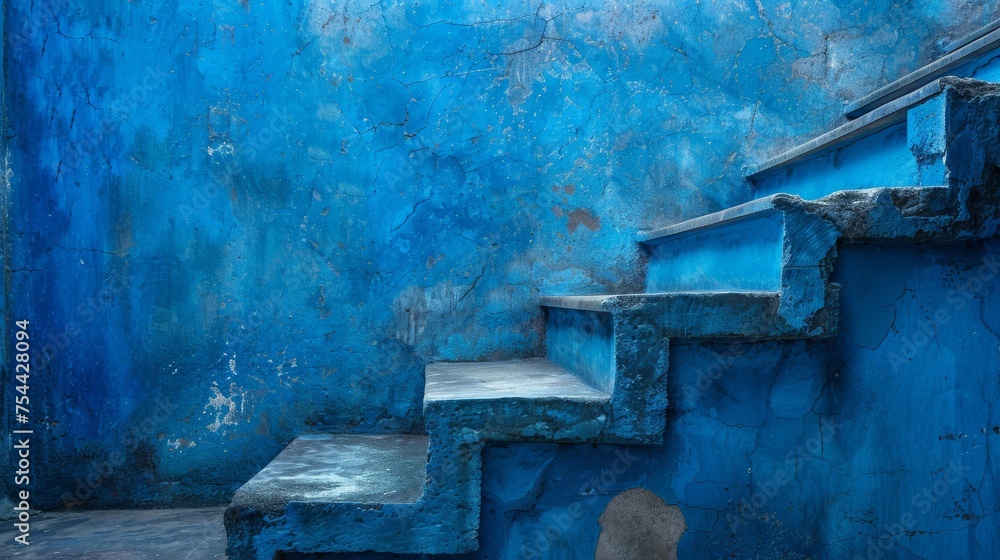 Concrete Stairway Blue Wall Concrete Stairway Blue Wall