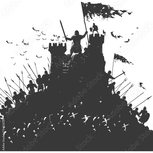 silhouette of a ancient war situation black color only