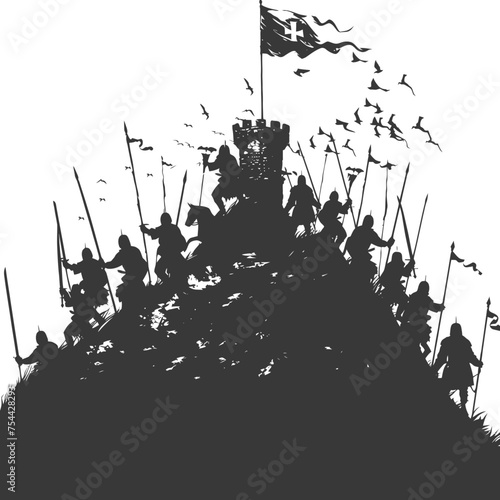 silhouette of a ancient war situation black color only