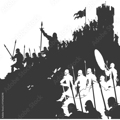 silhouette of a ancient war situation black color only