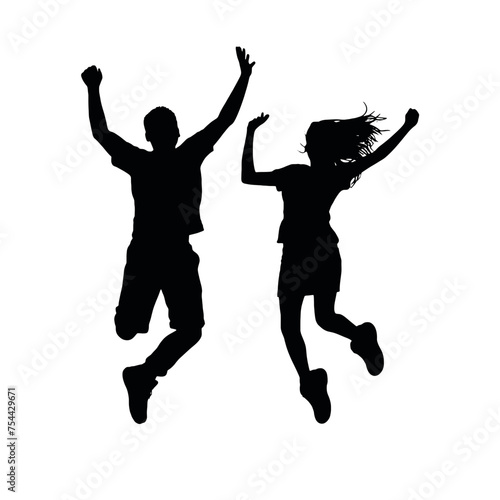 Silhouettes of man and woman jumping