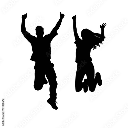 Silhouettes of man and woman jumping