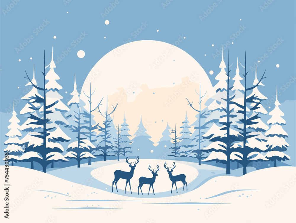 simple Vector in modern thin line style of deer in the forest