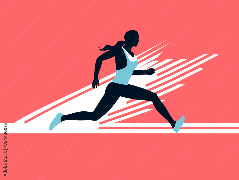 simple Vector in modern thin line style of running girl in the city 