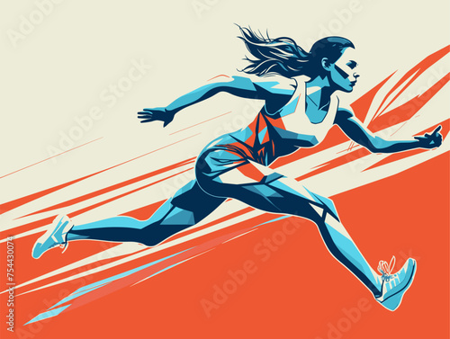 simple Vector in modern thin line style of running girl in the city 