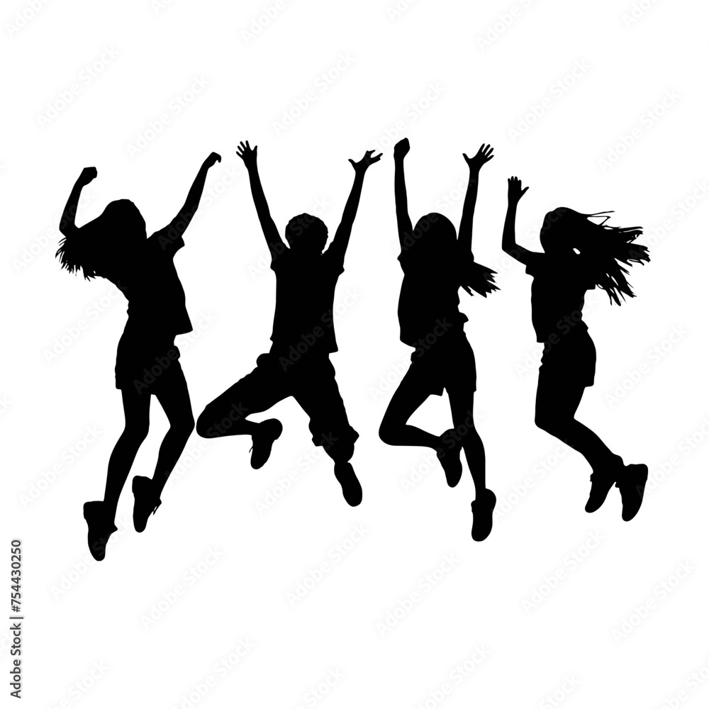 Silhouettes of man and woman jumping Silhouettes of man and woman jumping