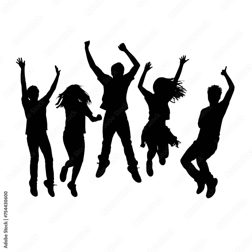 Fototapeta premium Silhouettes of man and woman jumping