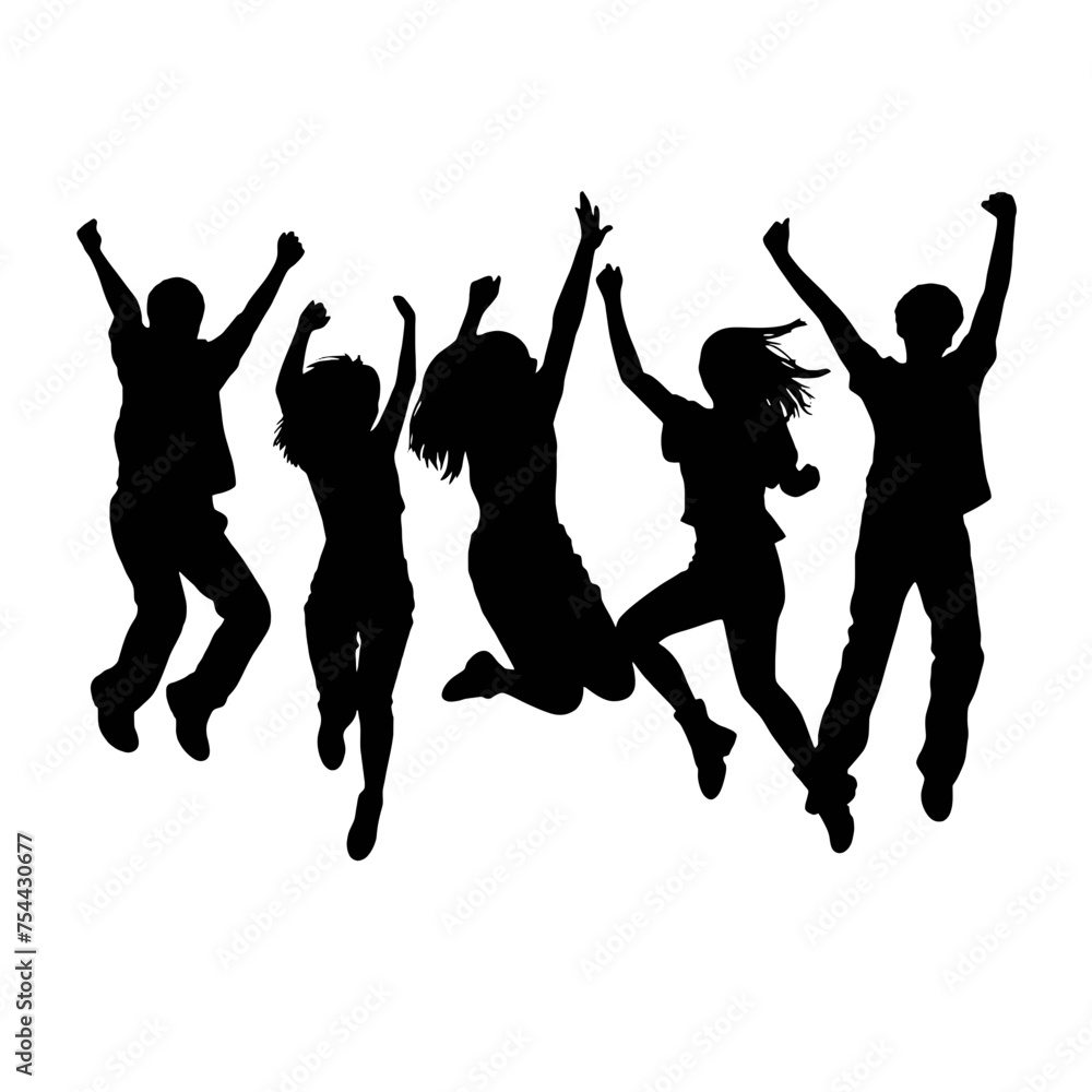 Fototapeta premium Silhouettes of man and woman jumping