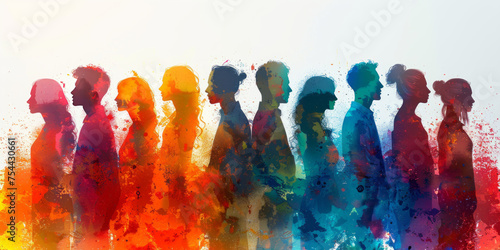 Colorful upper body silhouettes of different working people as human resources and inclusion concept,generative ai photo