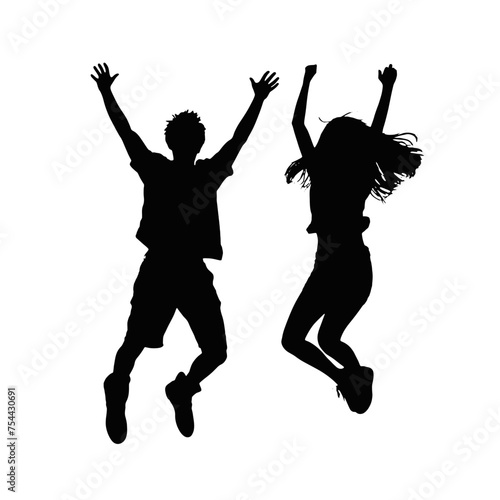 Silhouettes of man and woman jumping