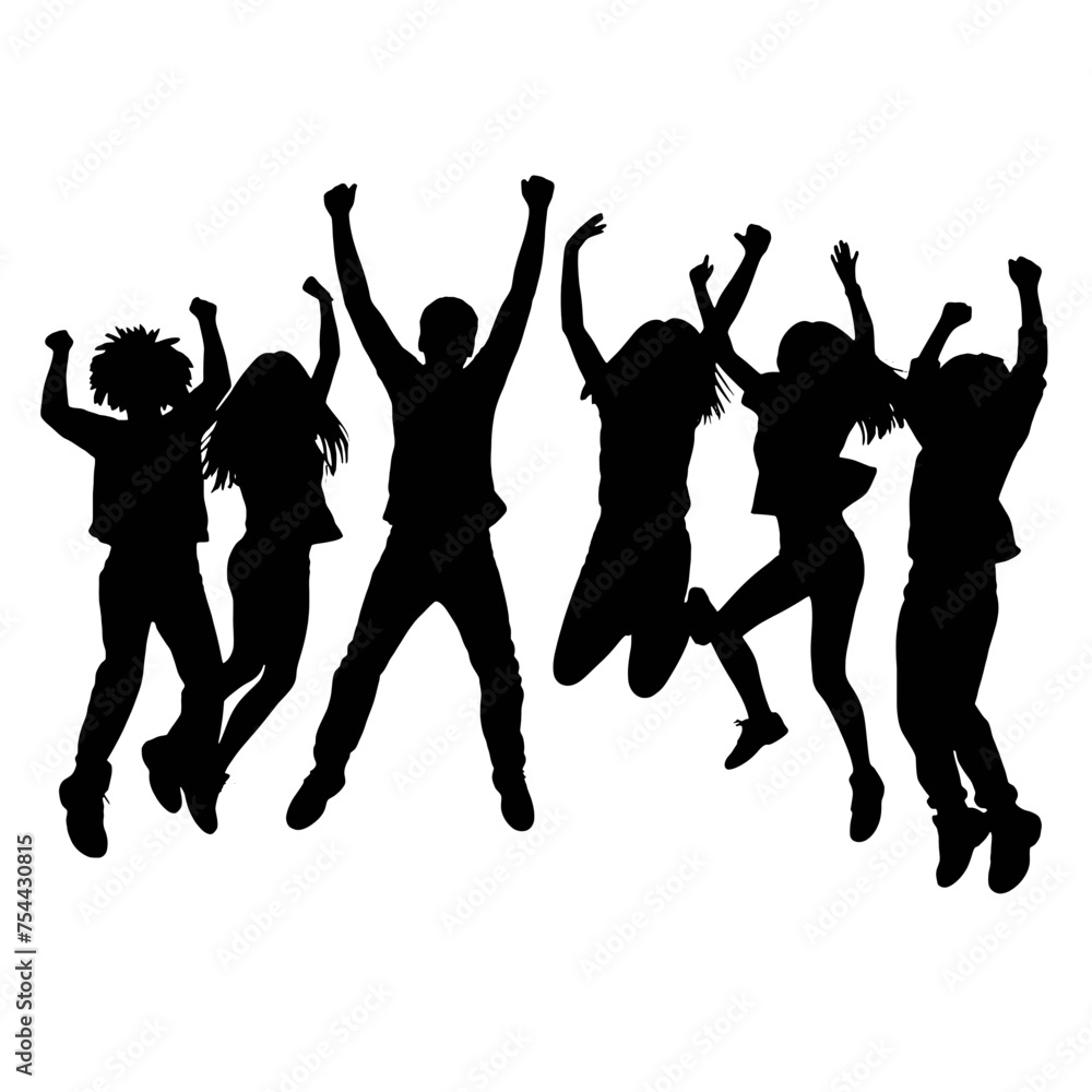 Fototapeta premium Silhouettes of man and woman jumping