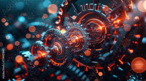 Economic growth engine abstract gears and digital elements