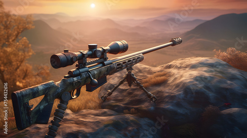 sniper rifle on sunrise background stock photography photo