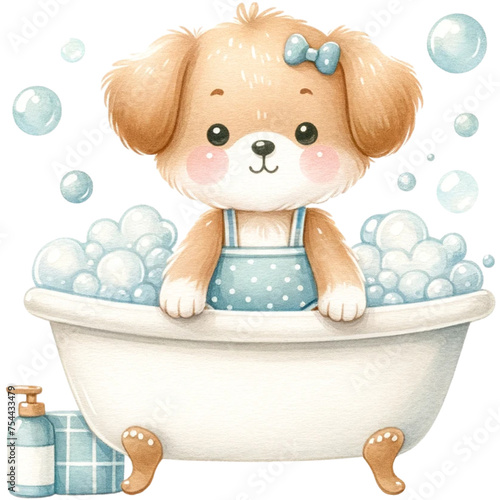 cute watercolor animals in bathtub,animals in bathroom,shower animals