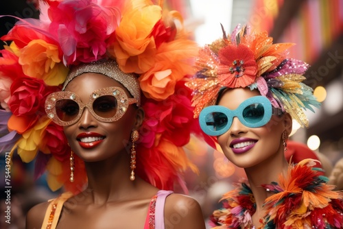 Vibrant carnival costumes with exquisite flower arrangements and beaded headpieces
