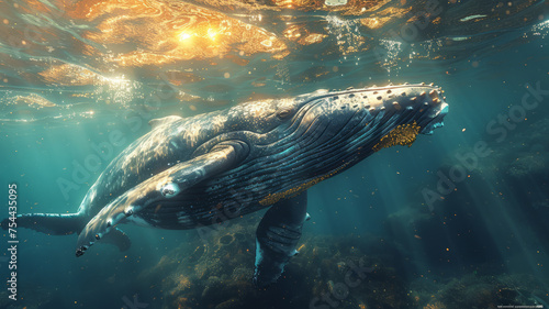 Whale under the sea generative ai © Suralai