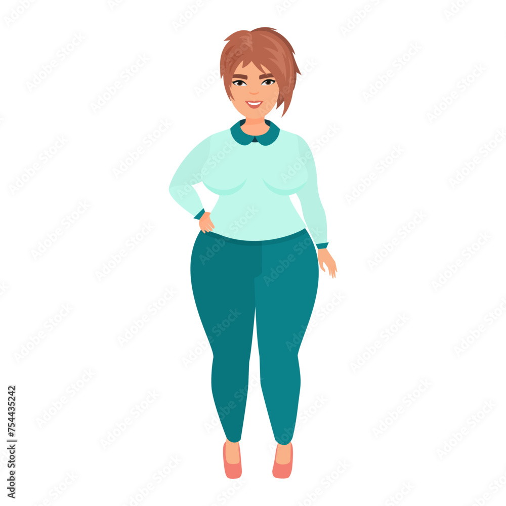 Plus size beautiful woman with short hair standing in confident pose vector illustration Plus size beautiful woman with short hair standing in confident pose vector illustration