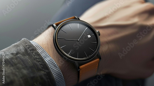 stylish watch on a wrist against a neutral backdrop