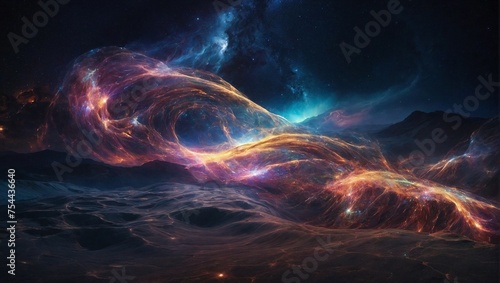 flowing tendrils of iridescent light against a backdrop of cosmic dust.