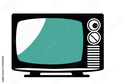 Old TV color icon, flat illustration isolated on white background. Retro household appliances